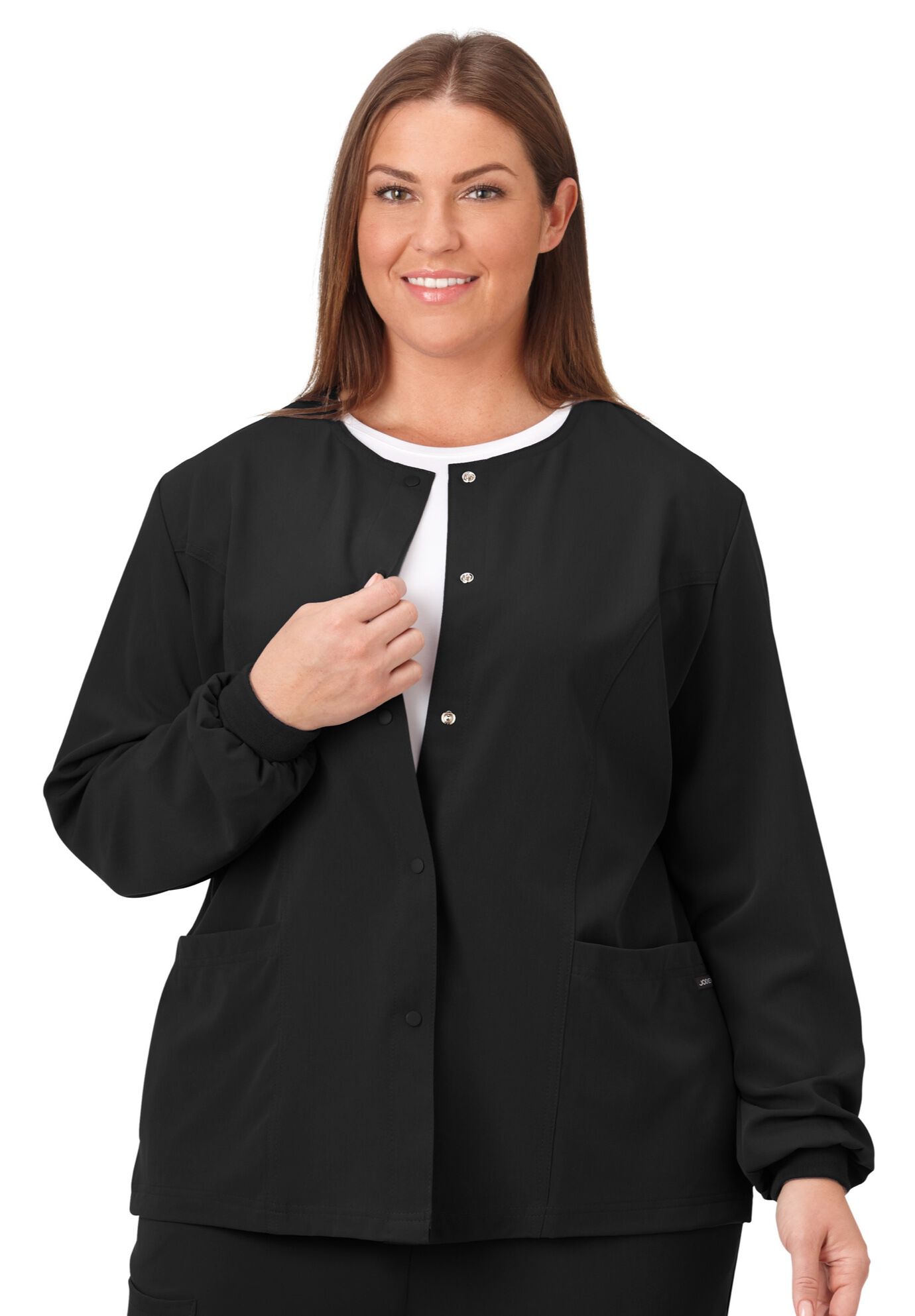 Jockey Scrubs Women&#39;s Snap to it Warm-Up Jacket, BLACK, hi-res image number 0
