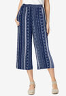 Pull-On Elastic Waist Soft Capri, EVENING BLUE BATIK STRIPE, hi-res image number null