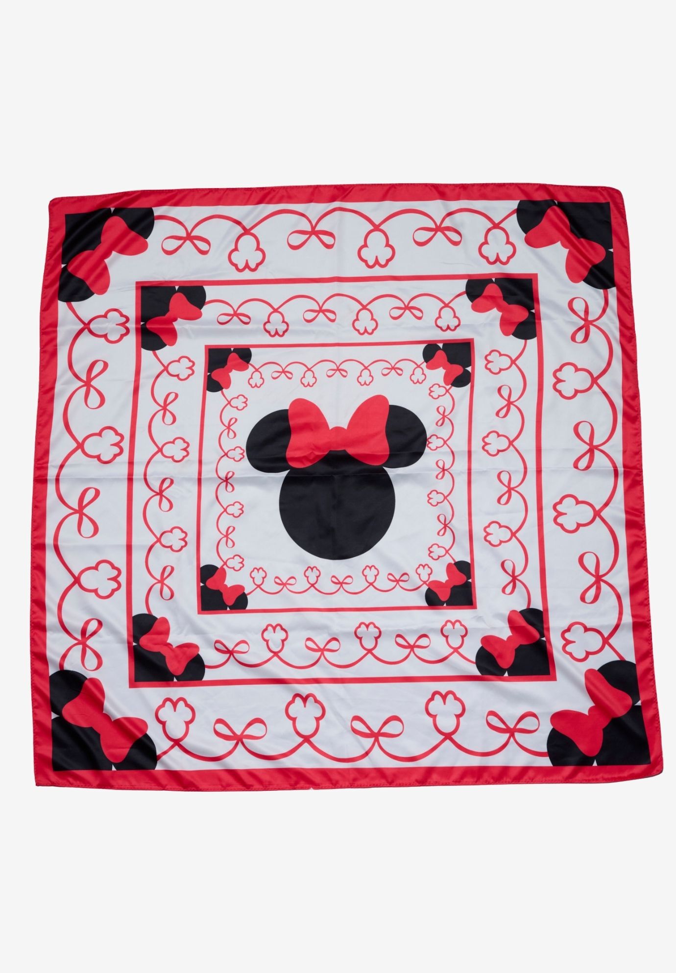 Disney Minnie Mouse 35 inches x 35 inches Red Bow Silky Square Scarf Neck Scarf Head Wrap, RED, on-hover image number 1