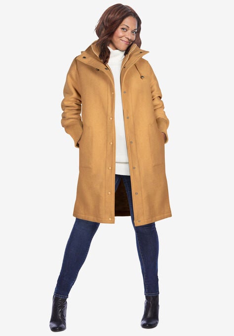 Rib-Knit Trim Wool Coat, CLASSIC CAMEL, hi-res image number null