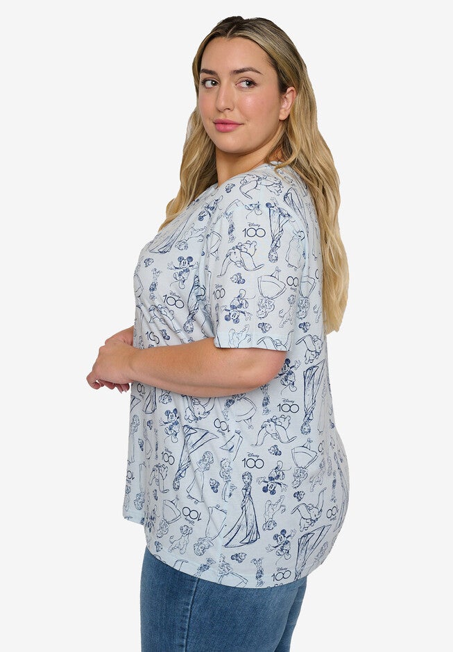 Disney 100 Characters All-Over Print T-Shirt Light Blue, , alternate image number null