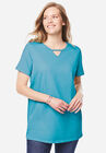 Perfect Short-Sleeve Keyhole Tee, PRETTY TURQUOISE, hi-res image number null