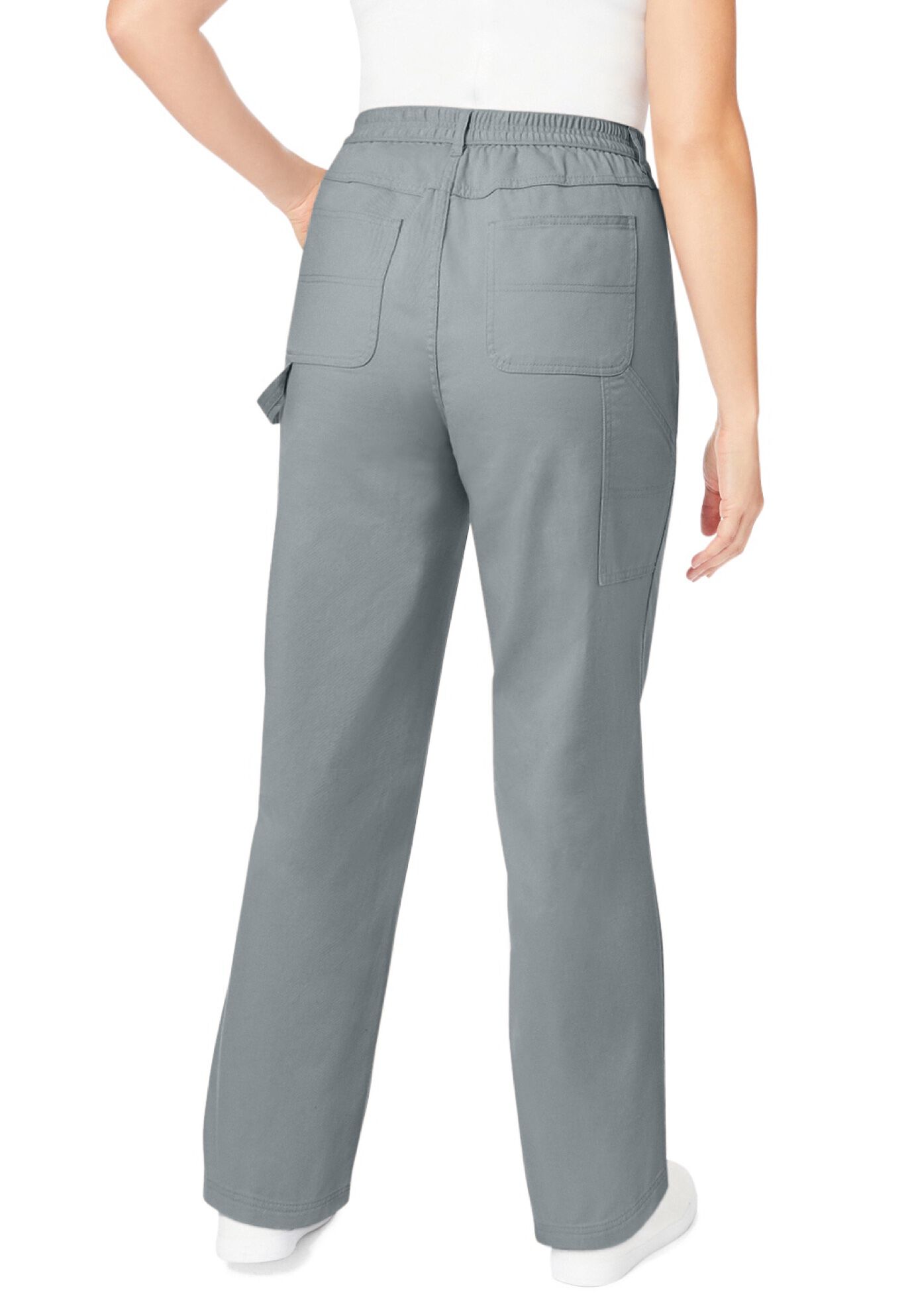 Back-Elastic All-Cotton Denim Carpenter Jeans, GUNMETAL, on-hover image number 1