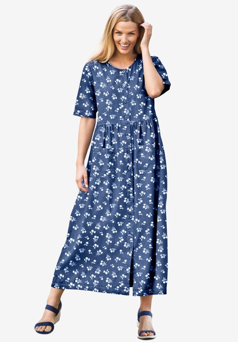 Short-Sleeve Denim Dress, MEDIUM STONEWASH MINI DANDELION, hi-res image number null