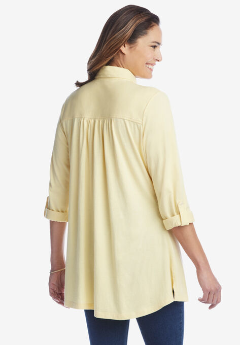 Button-Front Embroidered Tunic, , on-hover image number null