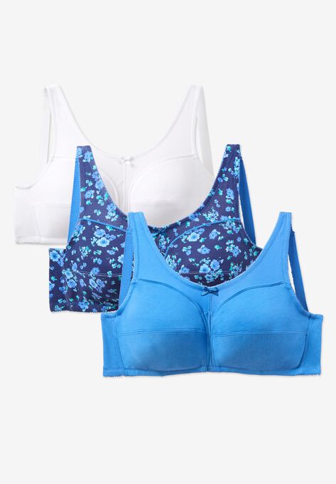 3-Pack Cotton Wireless Bra, EVENING BLUE PACK, hi-res image number null