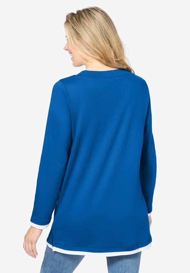Long-Sleeve Layered-Look V-Neckline Tunic, , on-hover image number null