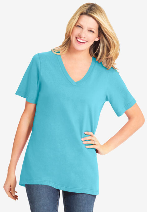 Perfect Short-Sleeve V-Neck Tee, SEAMIST BLUE, hi-res image number null