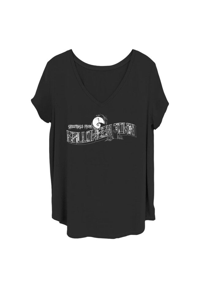 Greetings Halloween Town V-Neck T-Shirt, BLACK, hi-res image number null