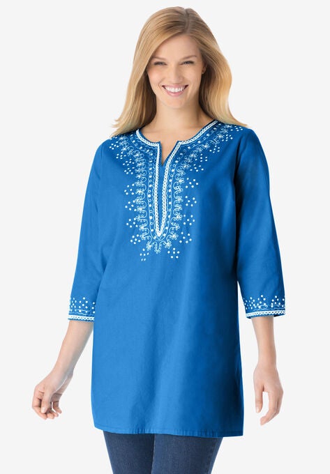 Sequined cotton tunic, BRIGHT COBALT, hi-res image number null