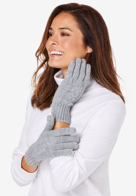Cable Knit Gloves, HEATHER GREY, hi-res image number null