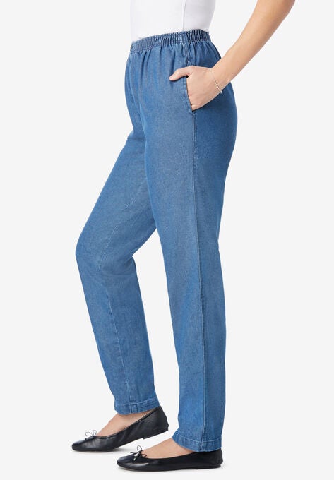 Elastic-Waist Cotton Straight Leg Pant, , alternate image number null
