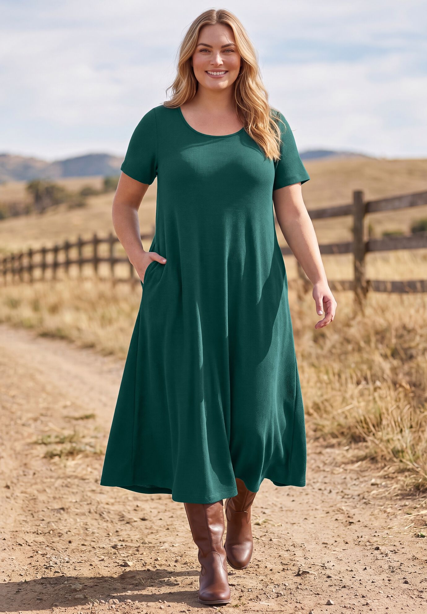 Thermal Two-Piece Jacket Dress Set, EMERALD GREEN, on-hover image number 1