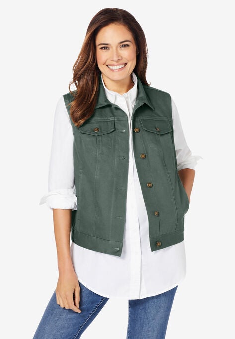 Stretch Denim Vest, PINE, hi-res image number null