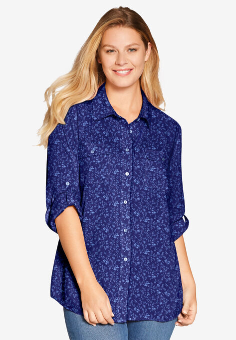 Utility Button Down Shirt, NAVY FLORAL, hi-res image number null