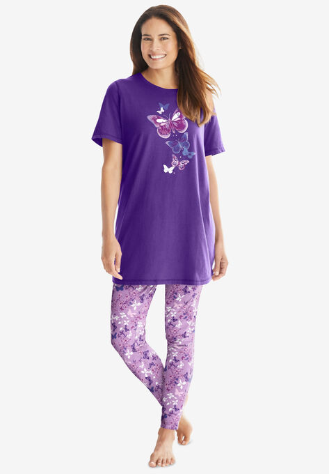 Graphic Tunic PJ Set, PLUM BURST FLORAL BUTTERFLY, hi-res image number null