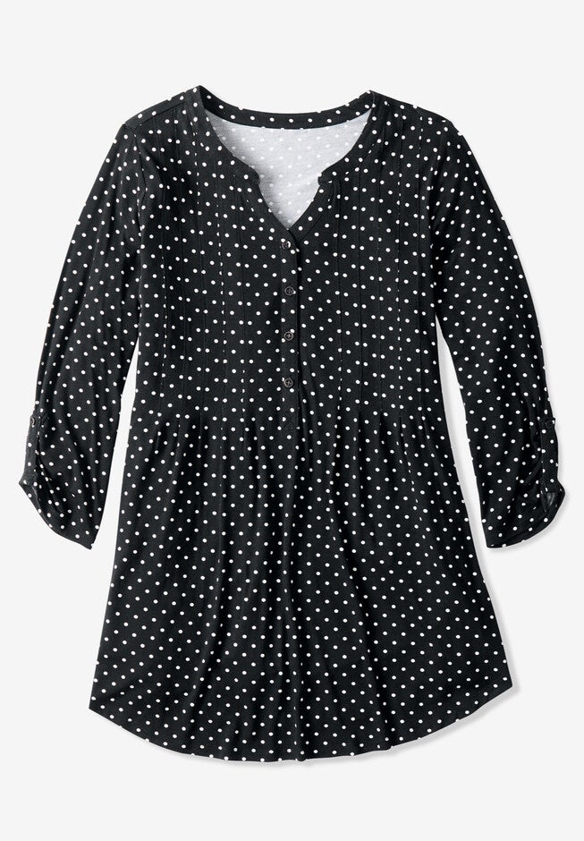 Pleated Henley Top, , alternate image number 4