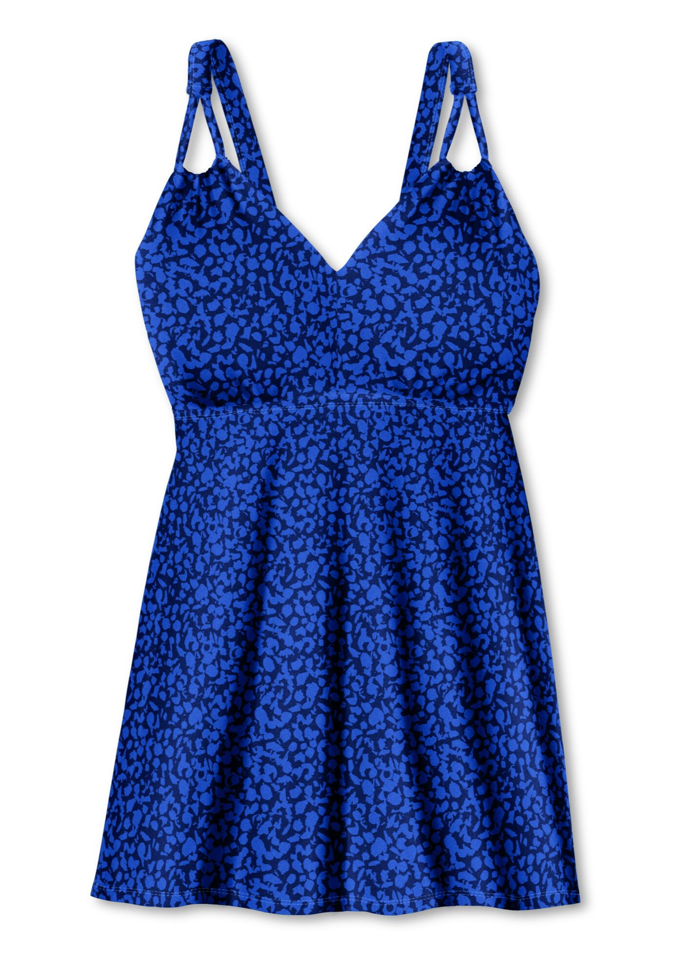 Loop-Strap V-Neck Tummy Control Two-Piece Swim Dress, BLUE ABSTRACT, alternate image number 3