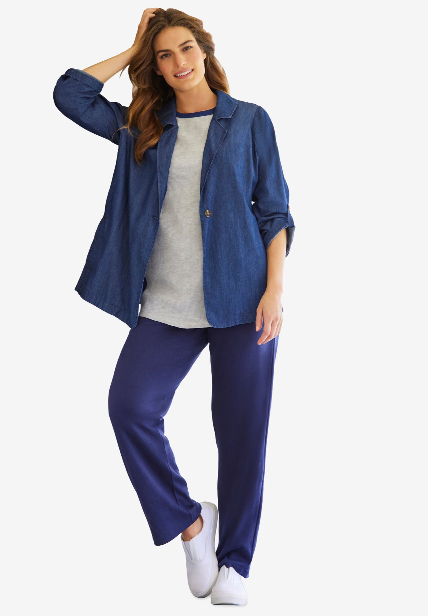 Chambray Denim Blazer, MEDIUM STONEWASH, hi-res image number 0