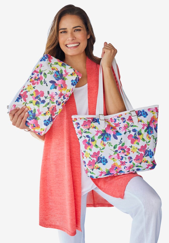 2-Piece Bag & Wristlet Set, WHITE WATERCOLOR BLOSSOM, hi-res image number null