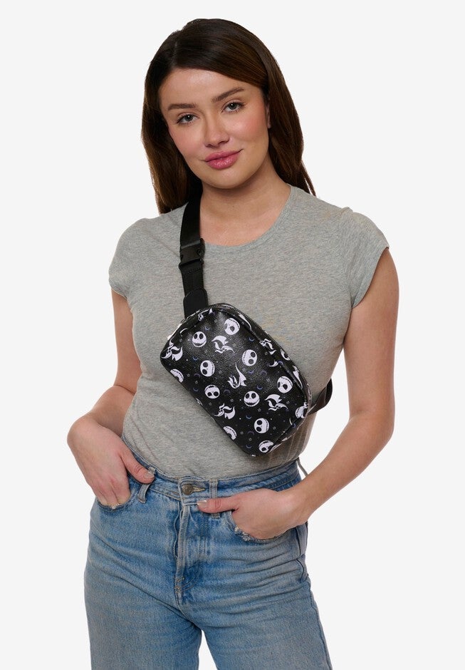 Disney Nightmare Before Christmas Jack Skellington Belt Bag Crossbody Zippered All Over Print Faux Leather, , alternate image number 3