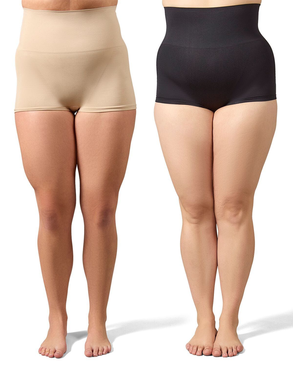 2 Pair Women's High-Waist Boy Short Shaping Briefs, NUDE BLACK, alternate image number 1