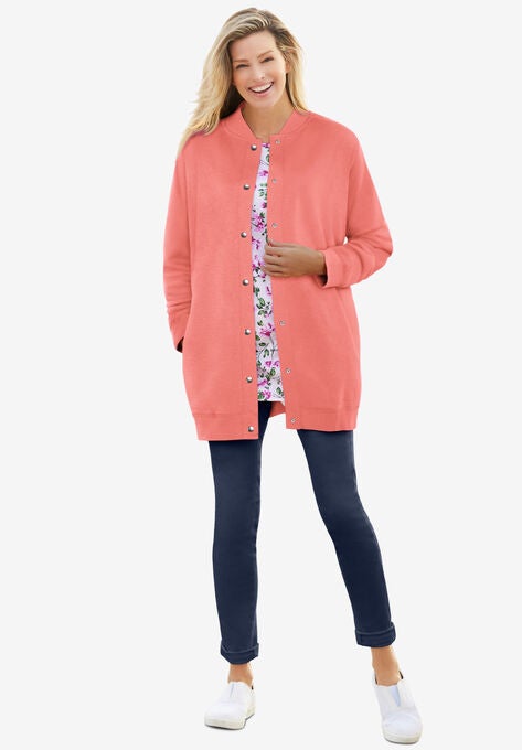 Fleece Baseball Jacket, SWEET CORAL, hi-res image number null