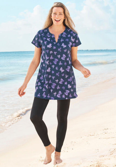 Longer Length Short-Sleeve Swim Tunic, OMBRE BUTTERFLY, hi-res image number null