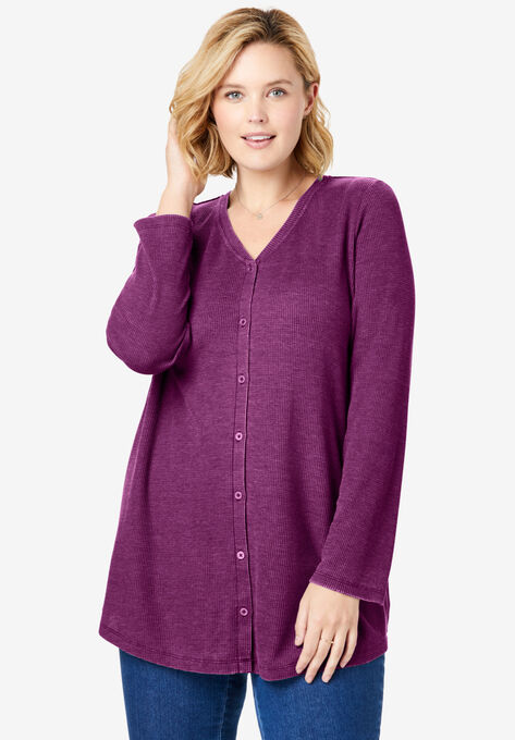 Button Front Washed Thermal, TULIP PURPLE, hi-res image number null