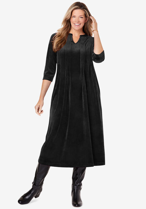 Pintuck Velour Dress, BLACK, hi-res image number null