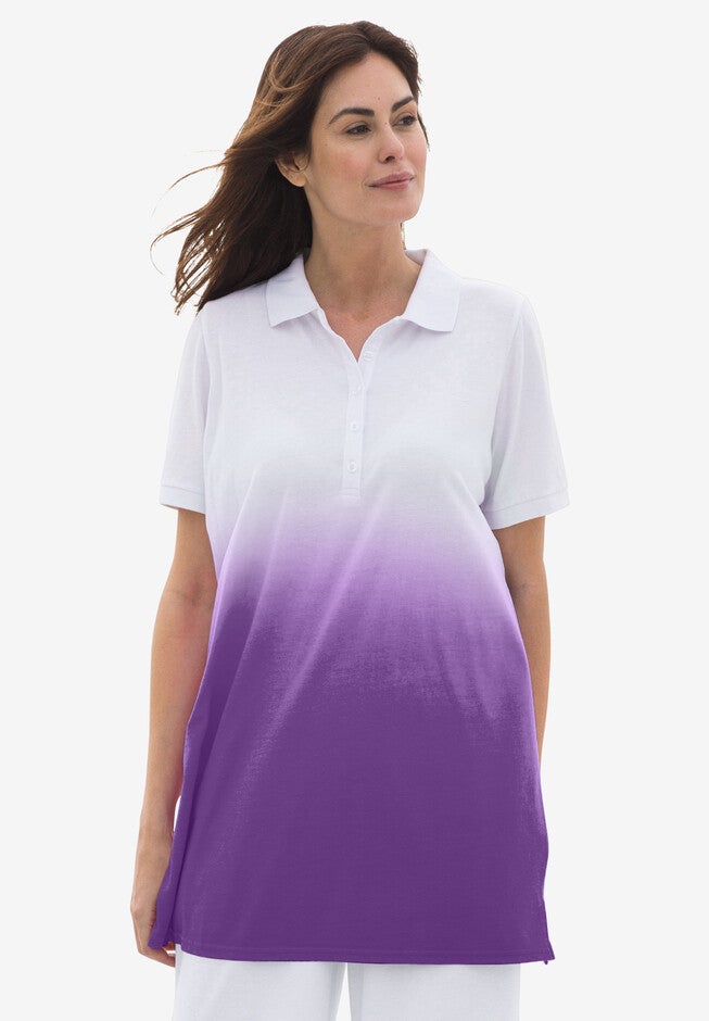 Dip-Dye Polo Tunic, PURPLE ORCHID OMBRE, hi-res image number 0