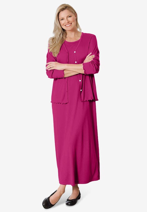 Lettuce Trim Knit Jacket Dress, RASPBERRY, hi-res image number null