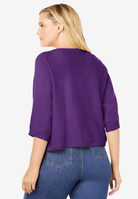 Rib Trim Cardigan Shrug, , on-hover image number null