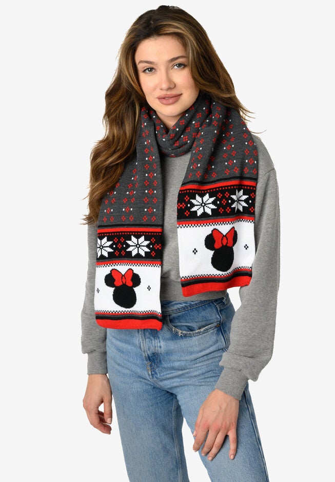 Minnie Mouse 70 inches Knit Scarf Disney Women'S Red Winter Set, BLACK, hi-res image number 0
