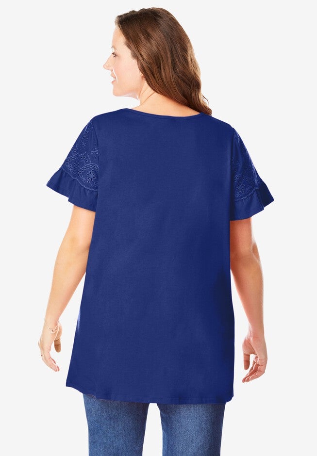 Flutter Sleeve Eyelet Tunic, , on-hover image number 1