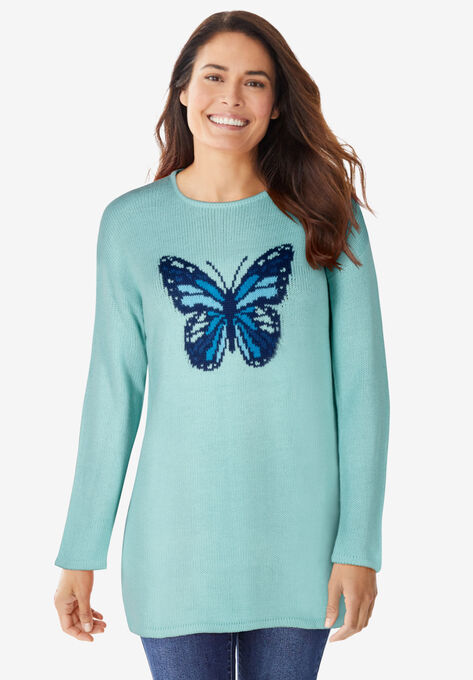Motif Sweater, AZURE BUTTERFLY, hi-res image number null