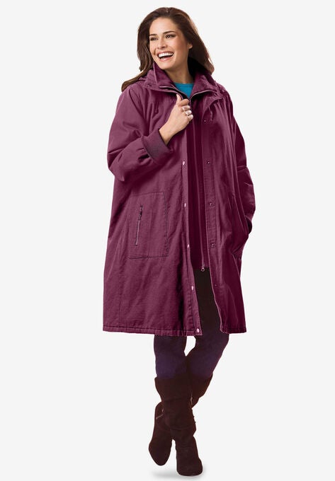 Twill Hooded Stadium Jacket, DEEP CLARET, hi-res image number null