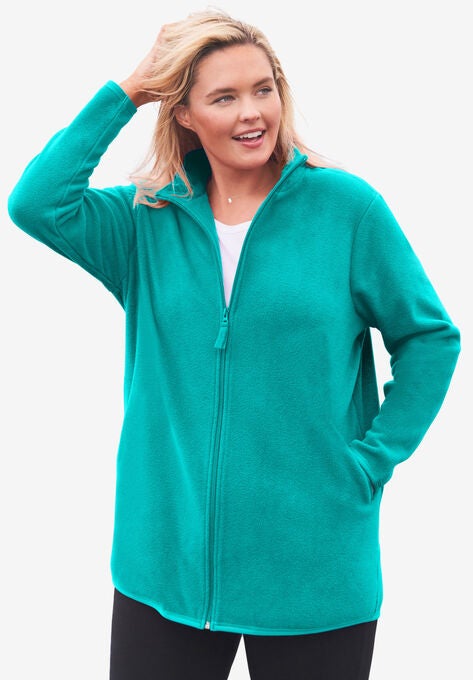 Zip-Front Microfleece Jacket, AQUAMARINE, hi-res image number null