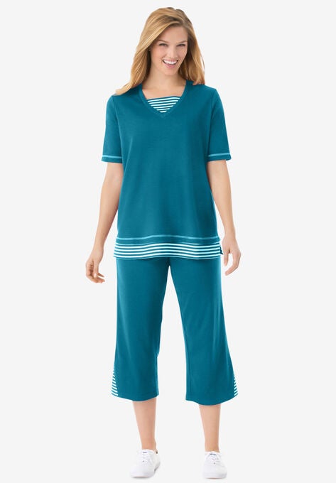 Striped Inset & Capri Set, DEEP TEAL MINI STRIPE, hi-res image number null