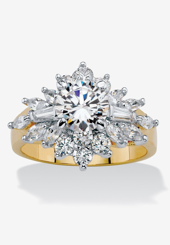 Yellow Gold Plated Round Starburst Ring Cubic Zirconia (3 5/8 cttw TDW), YELLOW GOLD, hi-res image number 0