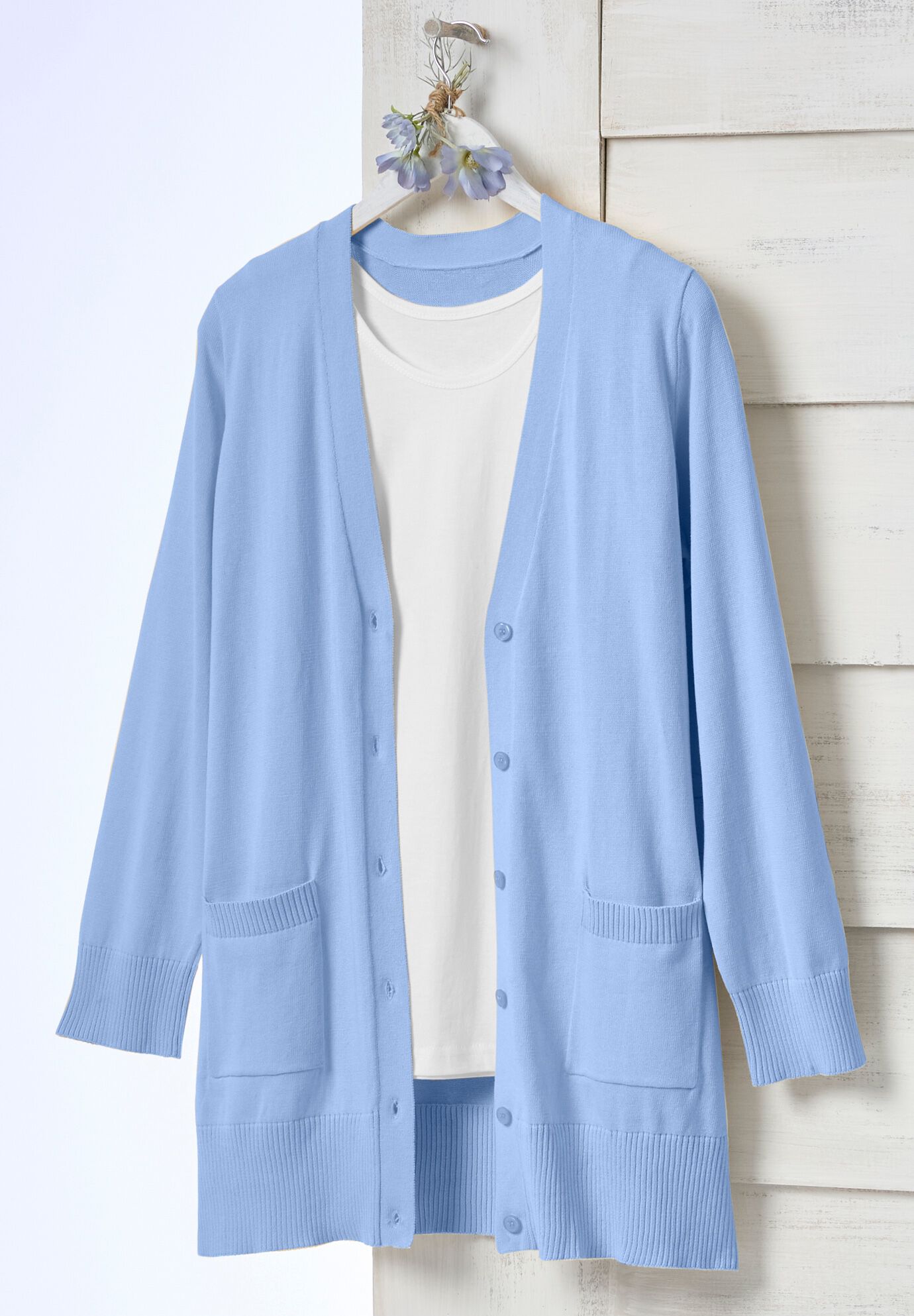 Perfect Longer-Length Cotton Cardigan Sweater, , alternate image number 2