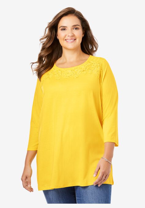 Crochet Trim Tee, PRIMROSE YELLOW, hi-res image number null
