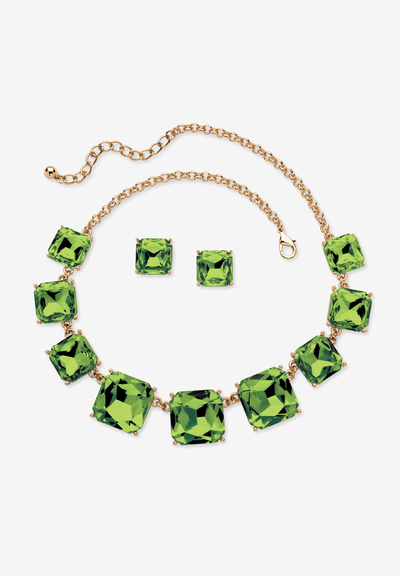 Gold Tone Necklace and Earring Set, Princess Cut Simulated Birthstones, AUGUST, hi-res image number 0