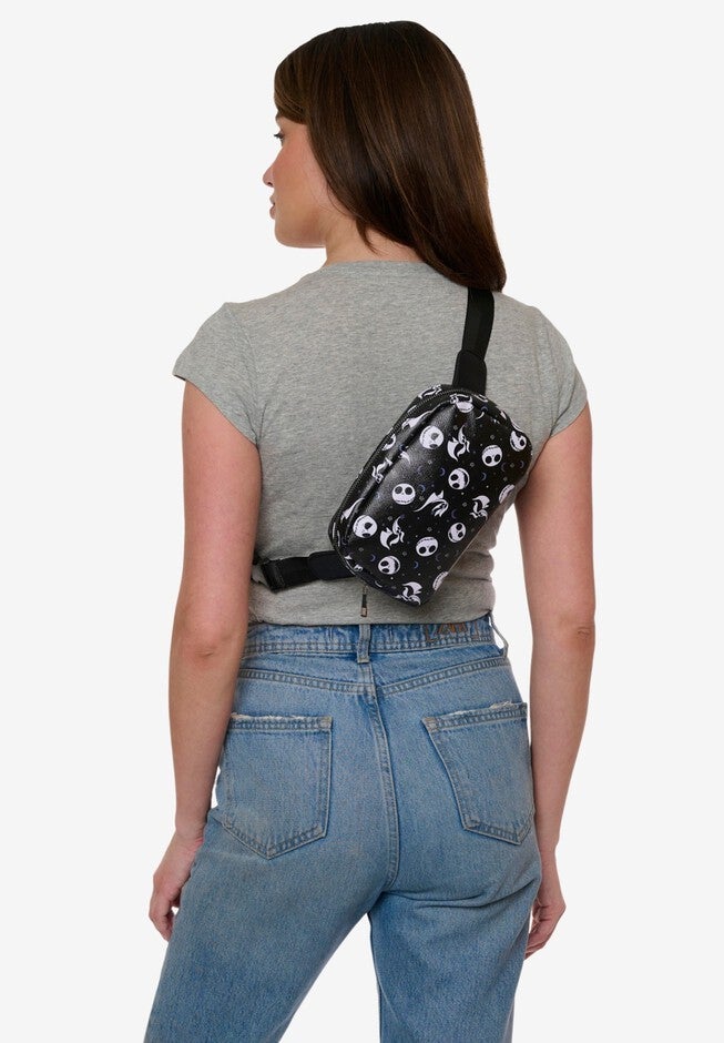 Disney Nightmare Before Christmas Jack Skellington Belt Bag Crossbody Zippered All Over Print Faux Leather, , alternate image number 2