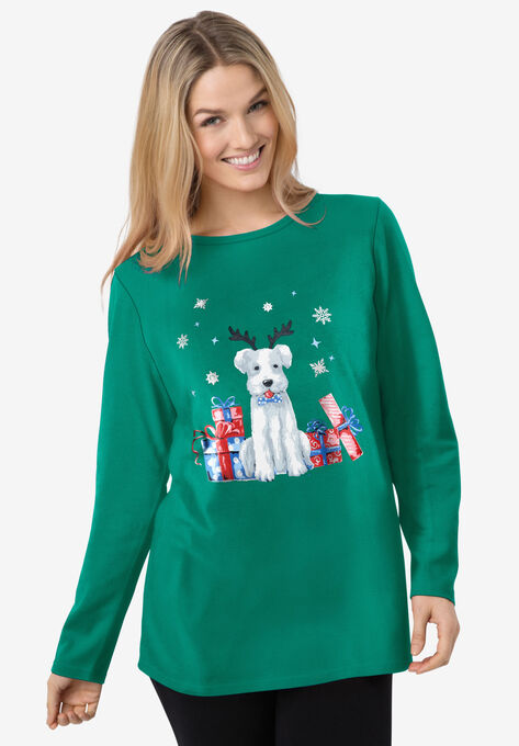 Holiday Graphic Tee, EMERALD CHRISTMAS DOG, hi-res image number null