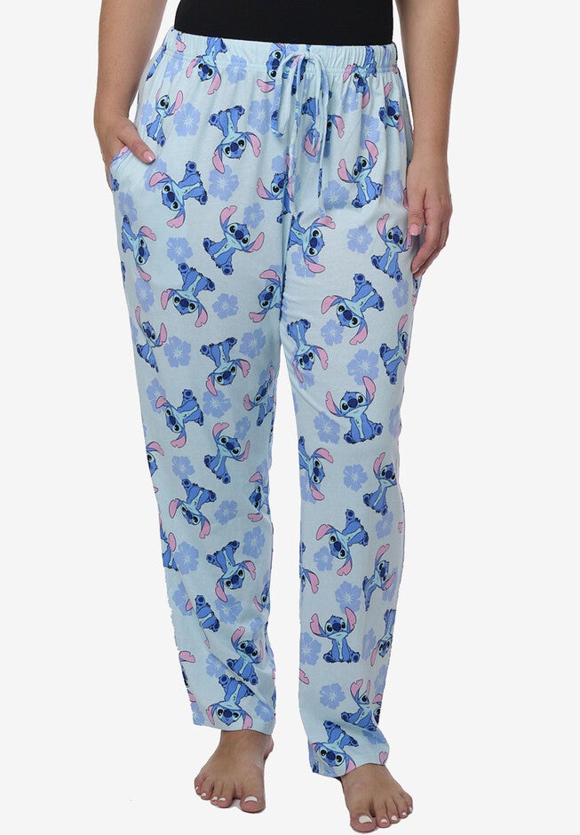 Stitch Floral Cotton Lounge Pajama Pants Lounge Pants, LIGHT BLUE, hi-res image number 0