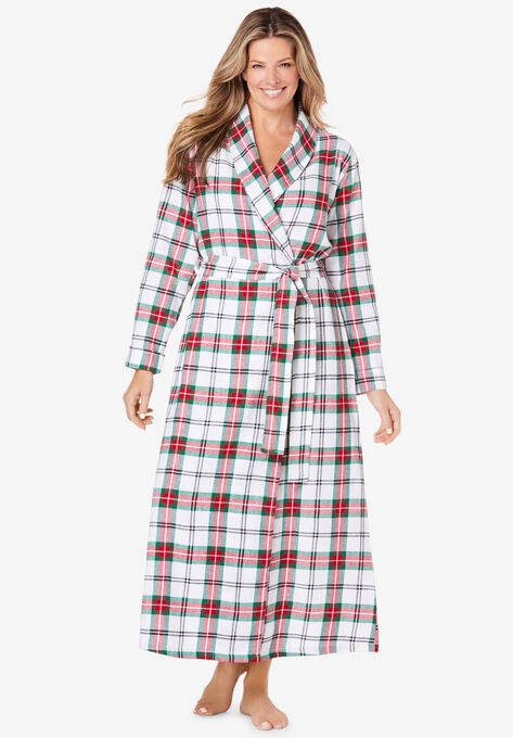 Long Flannel Robe , WHITE MISTLETOE PLAID, hi-res image number null