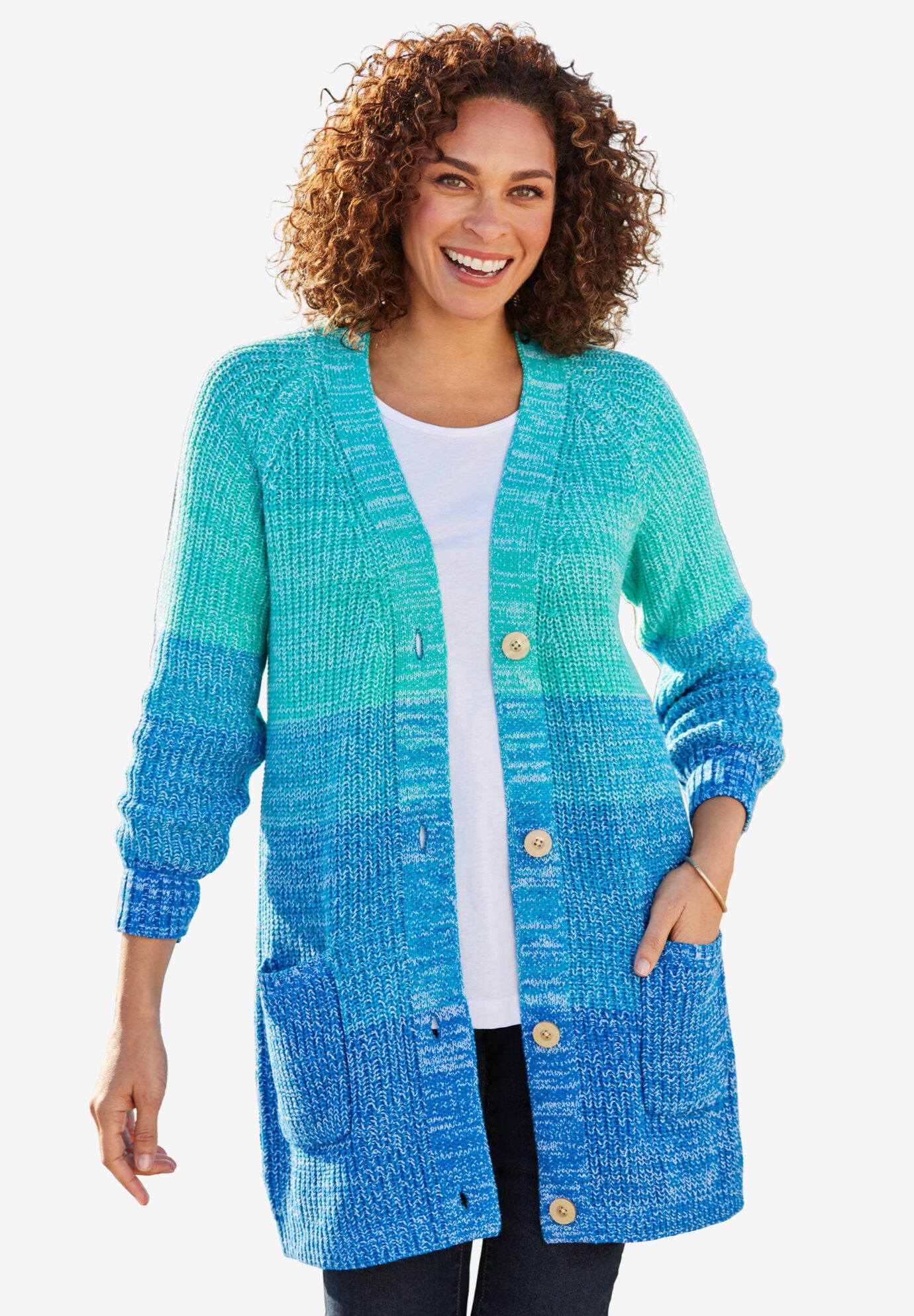 Woman within shaker cardigan store