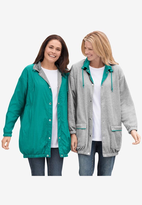 Fleece Nylon Reversible Jacket, WATERFALL HEATHER GREY, hi-res image number null