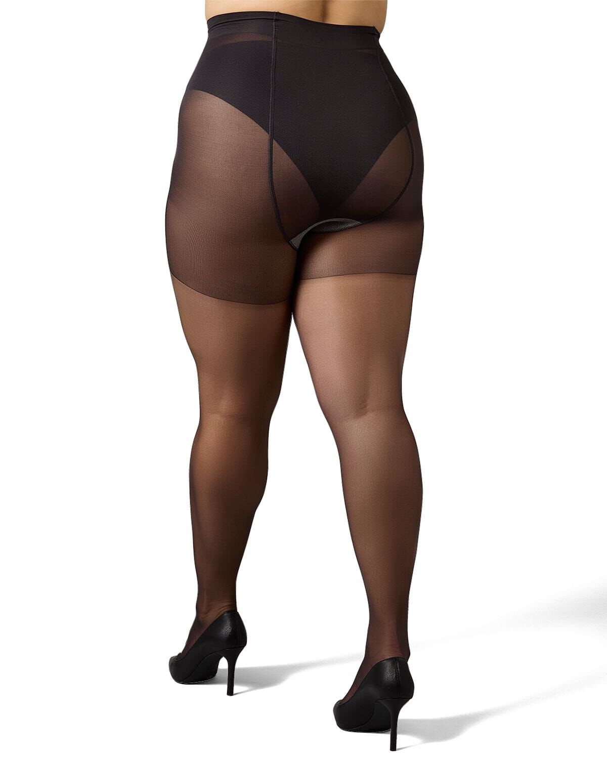 Plus Size Curvy Silky Sheer Control Top Pantyhose, OFF BLACK, alternate image number 2